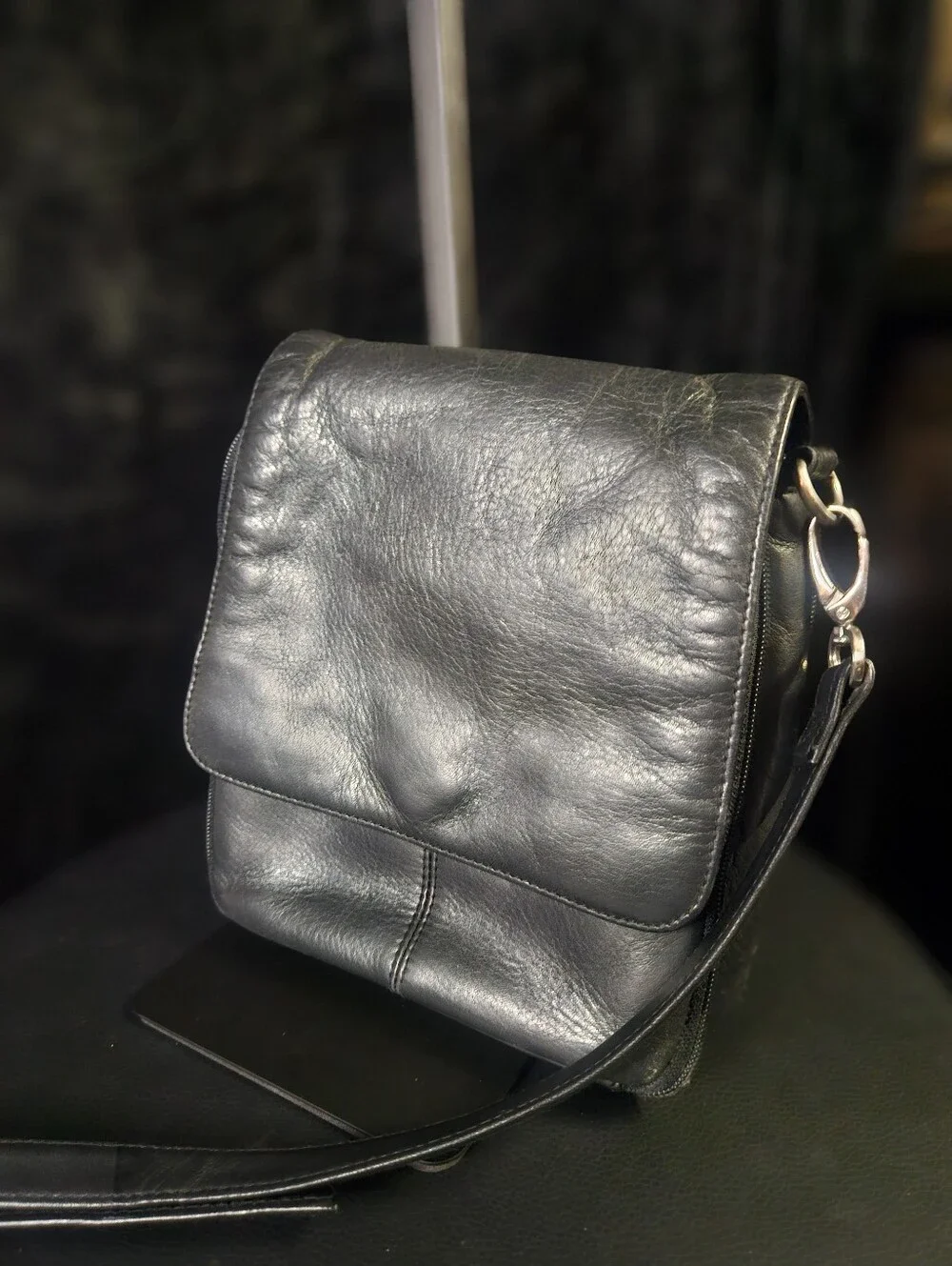 Vintage HOBO International Black Leather Hobo Crossbody Bag